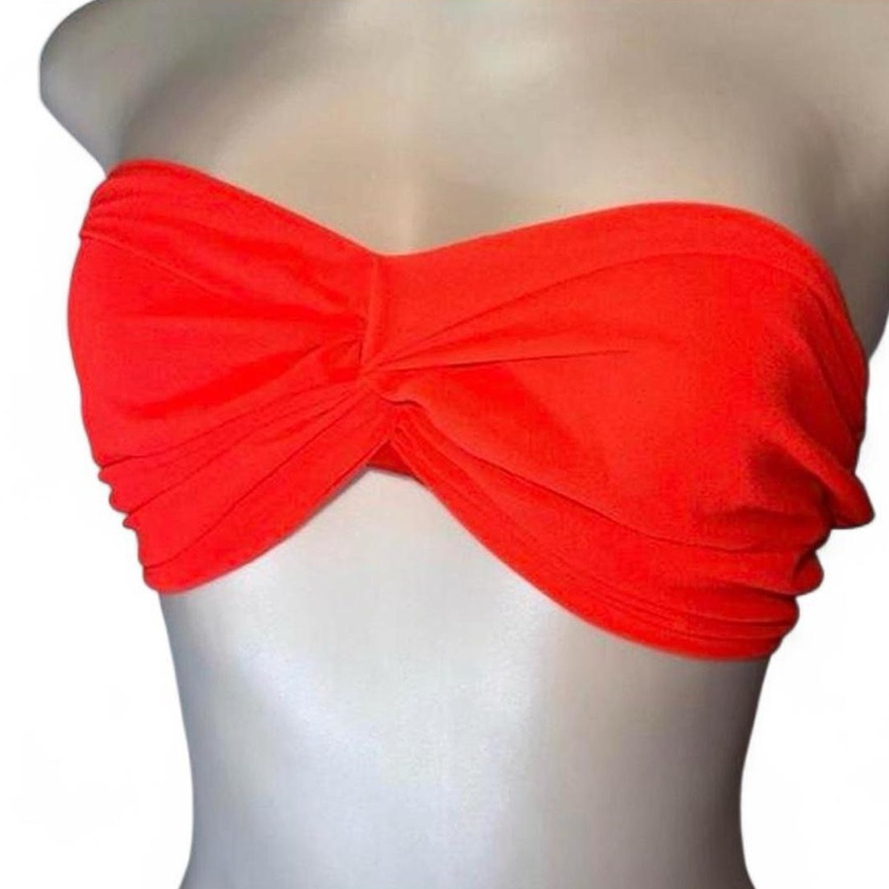 Bright Orange Twist Front Strapless Crop Top